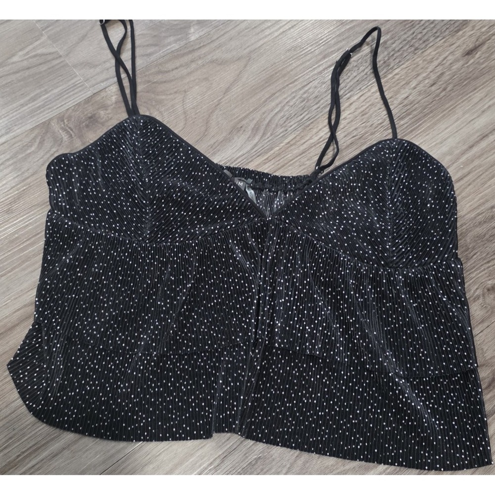 Dress Forum Top Size M Black Polka Dot Pleated Mini Sleeveless Tank Cami